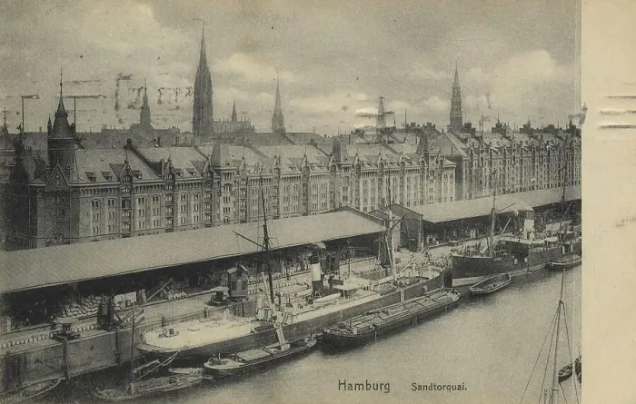 Framed Print : Sandtorquai, Hamburg, Germany, postcard with text, view around ca 1910, historical, digital reproduction of a historical postcard, public domain, from that time, exact date unknown Framed Print : Sandtorquai, Hamburg, Germany, postcard with text, view around ca 1910, historical, digital reproduction of a historical postcard, public domain, from that time, exact date unknown