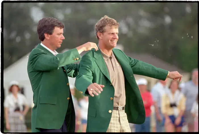 Framed Print : Sandy Lyle Puts on Green Jacket Framed Print : Sandy Lyle Puts on Green Jacket