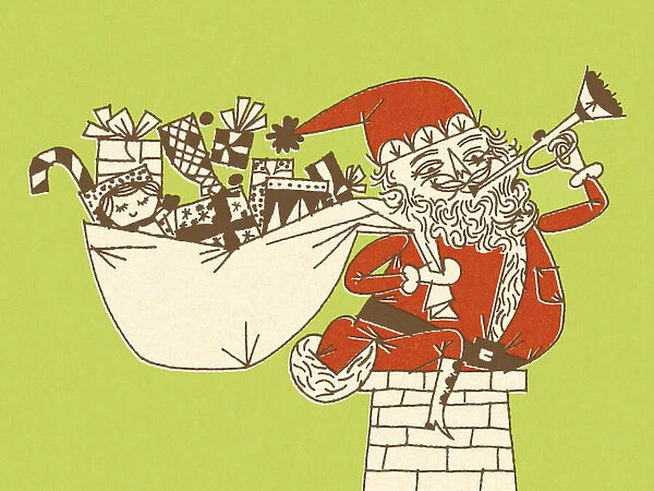 Santa Claus Blowing a Horn