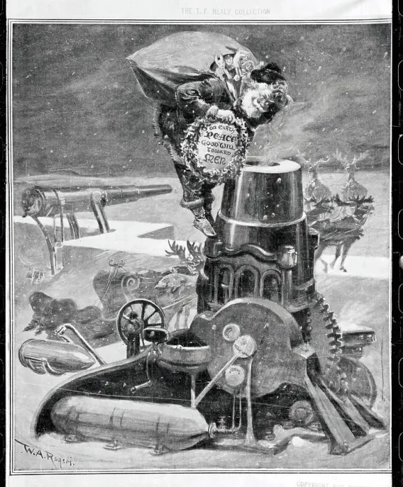 Framed Print : Santa Claus Climbing a Chimney Framed Print : Santa Claus Climbing a Chimney