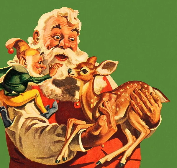Santa Claus Holding a Fawn