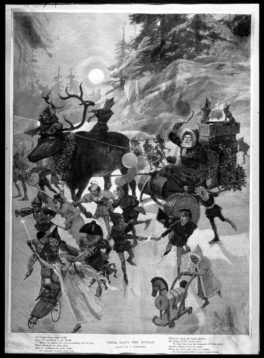 Framed Print : Santa Claus With Mythical Characters Framed Print : Santa Claus With Mythical Characters