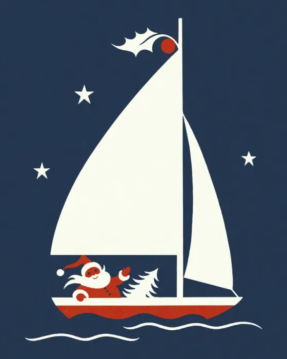 Framed Print : Santa Claus on a Sailboat Framed Print : Santa Claus on a Sailboat