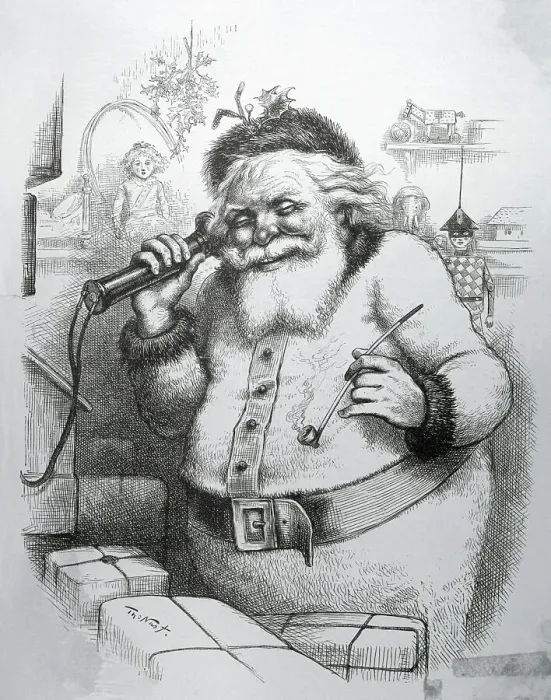 Framed Print : Santa Claus Talking On A Telephone by Thomas Nast Framed Print : Santa Claus Talking On A Telephone by Thomas Nast