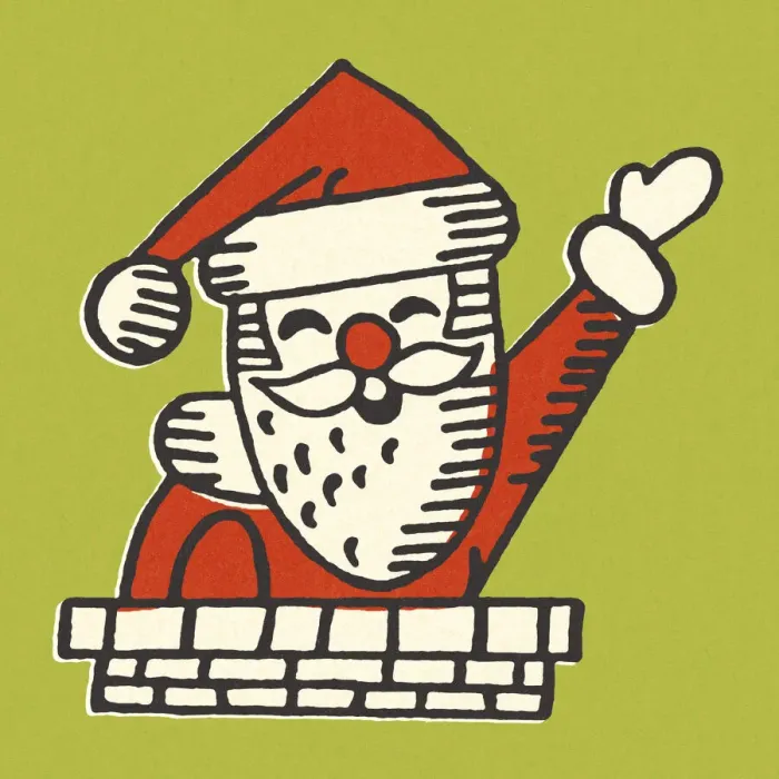 Framed Print : Santa Claus Waving in a Chimney Framed Print : Santa Claus Waving in a Chimney