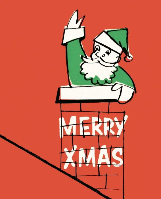 Framed Print : Santa climbing out of a chimney Framed Print : Santa climbing out of a chimney