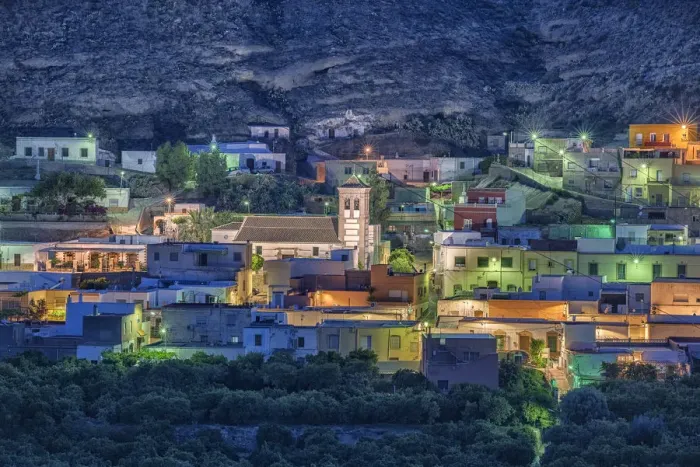 Framed Print : Santa Fe de Mondujar at dusk, Almeria, Andalucia, Spain Framed Print : Santa Fe de Mondujar at dusk, Almeria, Andalucia, Spain