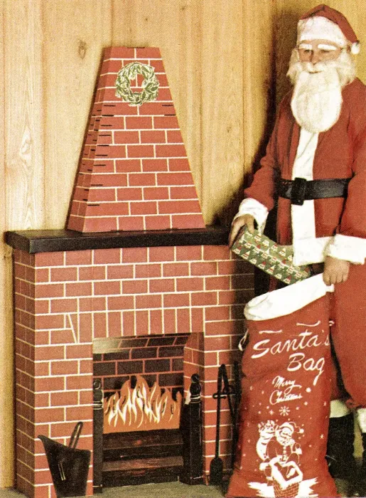 Framed Print : Santa with Gifts Outside a Paper Chimney Framed Print : Santa with Gifts Outside a Paper Chimney