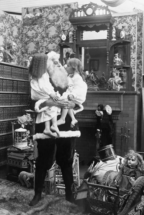 Framed Print : Santa Holding Two Girls in His Arms