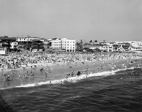 Santa Monica Beach. The public beach at Santa Monica, California, circa 1950