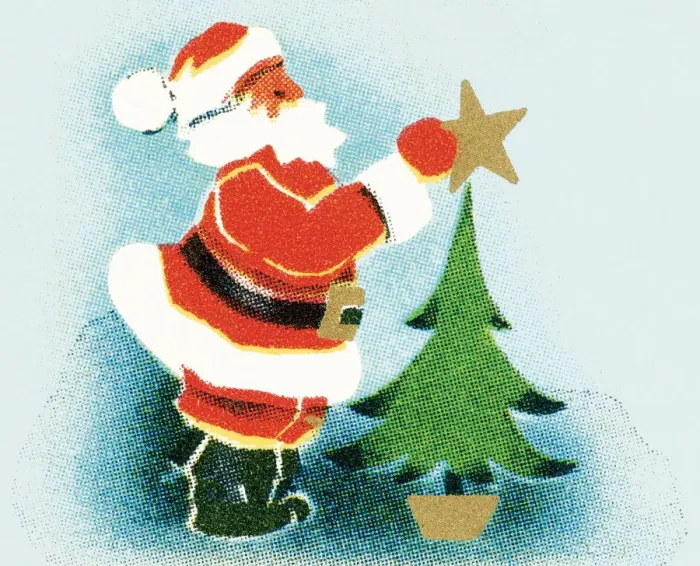 Framed Print : Santa puts the star on the tree Framed Print : Santa puts the star on the tree