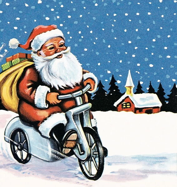 Santa Riding a Motorized Bike
