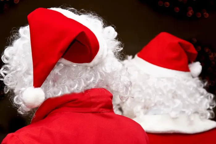 Framed Print : Two santas, viewed from behind Framed Print : Two santas, viewed from behind