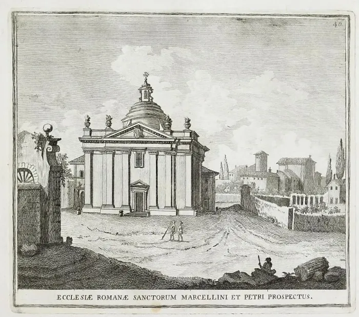 Framed Print : Santi Marcellino e Pietro al Laterano is a Roman Catholic parish and title church in Rome on the Via Merulana, historic Rome, Italy, digital reproduction of a 17th century original, original date unknown