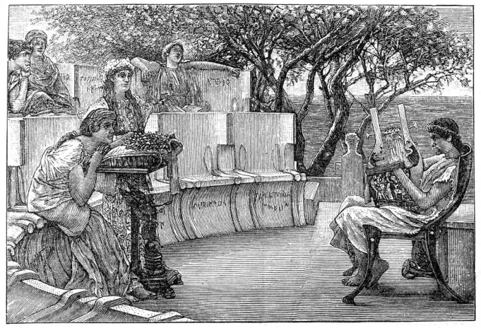 Framed Print : Sappho and her companions listening as the poet Alcaeus plays a kithara Framed Print : Sappho and her companions listening as the poet Alcaeus plays a kithara
