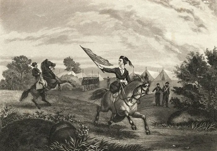 Framed Print : Sarah Edmonds Leaving Hospital Tents for Battle Field