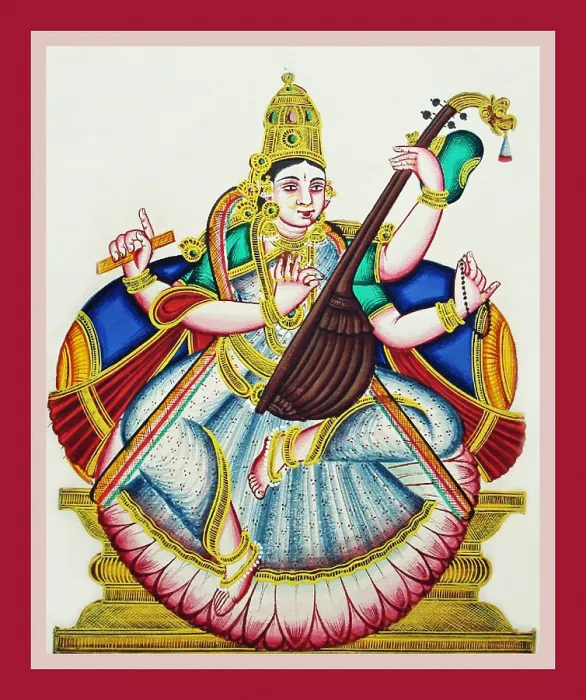Framed Print : Sarasvatī sits in lalitasana on a lotus flower Framed Print : Sarasvatī sits in lalitasana on a lotus flower