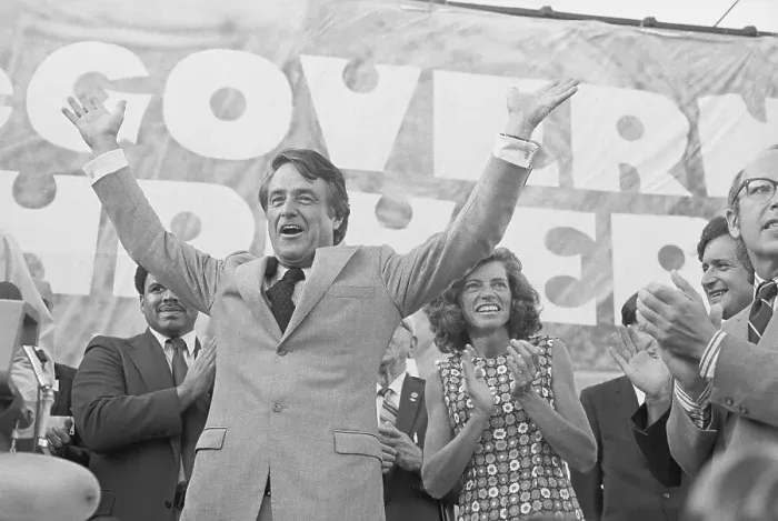 Framed Print : Sargent Shriver Cheering with Arms Raised Framed Print : Sargent Shriver Cheering with Arms Raised
