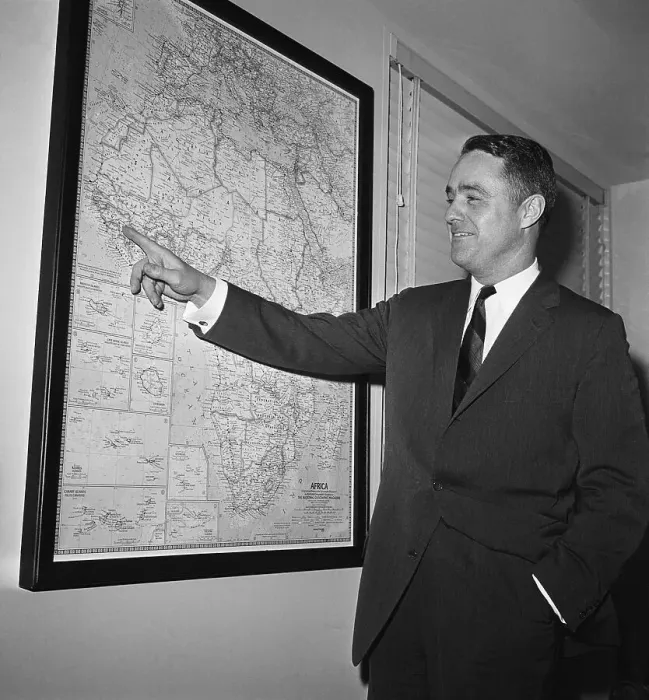Framed Print : Sargent Shriver With Map of Africa Framed Print : Sargent Shriver With Map of Africa