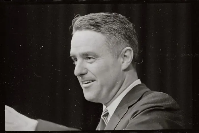 Framed Print : Sargent Shriver Speaking at Press Conference Framed Print : Sargent Shriver Speaking at Press Conference