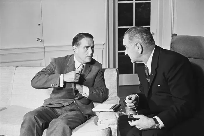 Framed Print : Sargent Shriver Talking to President Johnson Framed Print : Sargent Shriver Talking to President Johnson