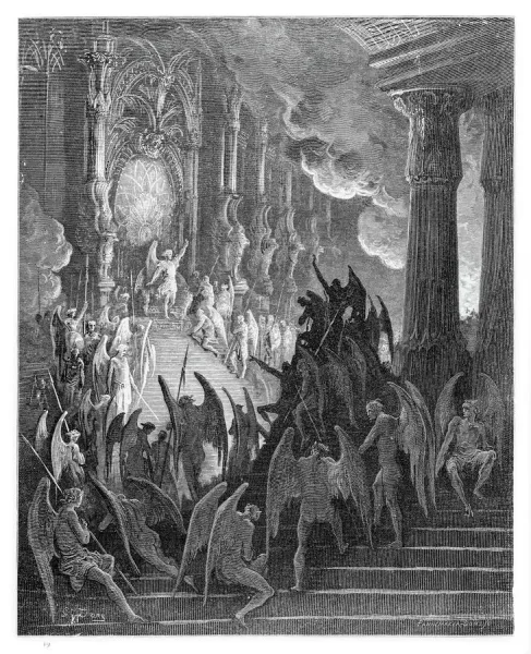 Gustave Dore Engraving Print: Satan in Council (1885). Art Prints