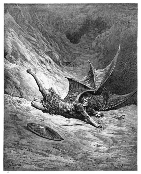 Framed Print : Satan smitten by Michael engraving Framed Print : Satan smitten by Michael engraving