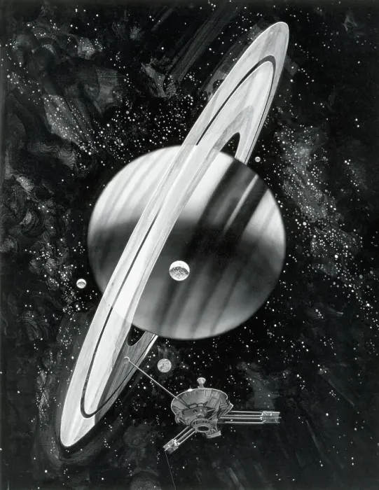 Framed Print : Satellite Approaches Saturn / Illustration Framed Print : Satellite Approaches Saturn / Illustration