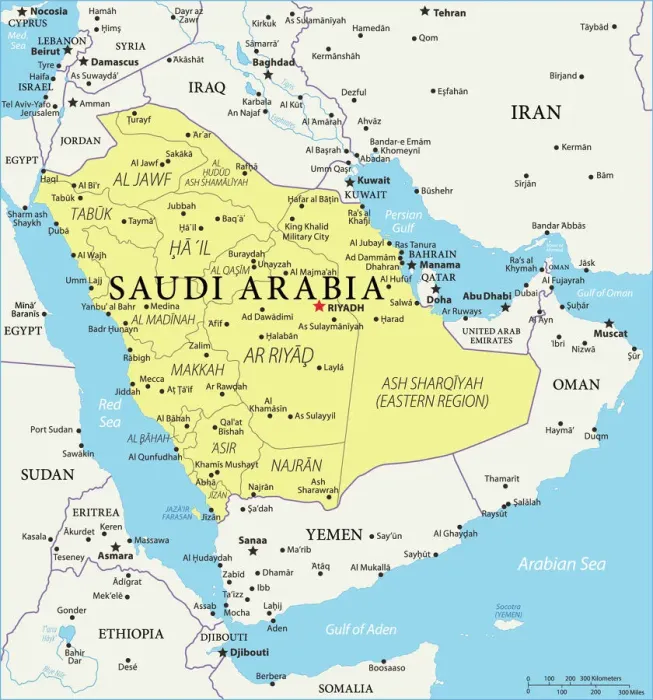 Framed Print : Saudi Arabia Reference Map