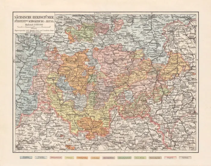 Framed Print : Saxon duchies, principalities Schwarzburg and Reuss (Germany), lithograph, 1897 Framed Print : Saxon duchies, principalities Schwarzburg and Reuss (Germany), lithograph, 1897