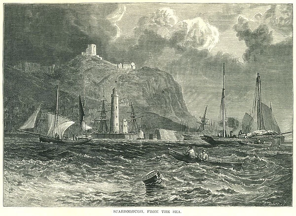 Scarborough seen from the sea (Victorian engraving)