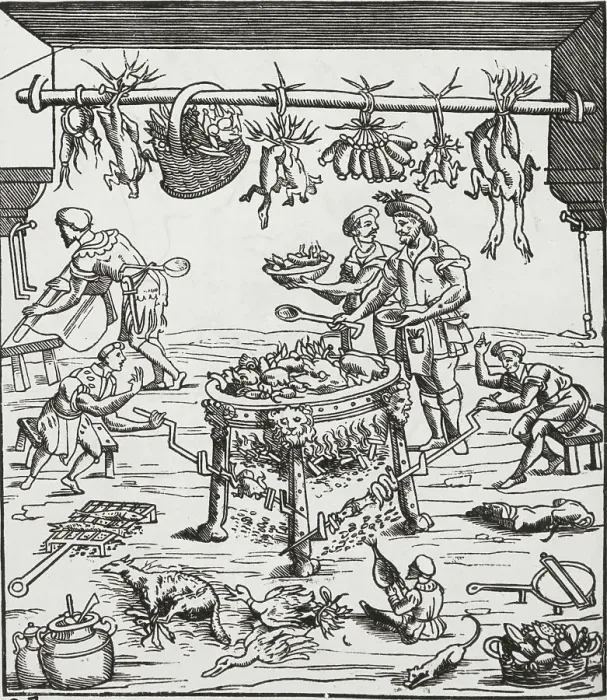Framed Print : Scene of 16th Century Kitchen Framed Print : Scene of 16th Century Kitchen