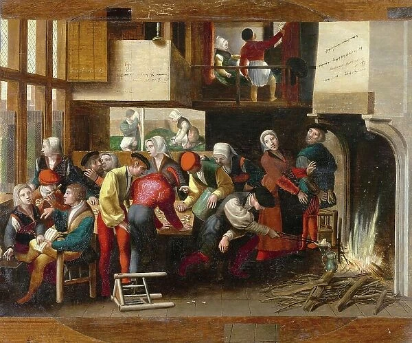 Scene in a brothel in Flanders around 1530, Belgium, Historic, digitally restored reproduction from an 18th or 19th century original