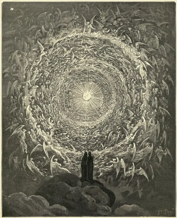 Framed Print : Scene from Dante's Paridiso Engraved by Gustave Dore Framed Print : Scene from Dante's Paridiso Engraved by Gustave Dore