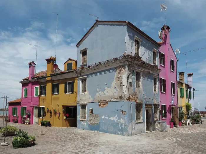 Framed Print : Scene with painted houses in Burano Framed Print : Scene with painted houses in Burano