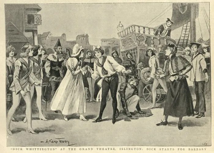Framed Print : Scene from the Pantomime, Dick Whittington, at the Grand Theatre Islington, 1898