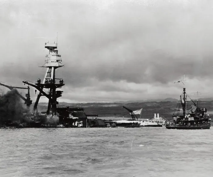Framed Print : Scene at Pearl Harbor Navy Ship After Attack Framed Print : Scene at Pearl Harbor Navy Ship After Attack