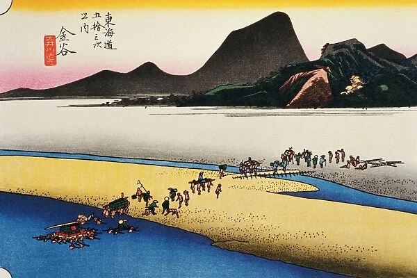 Scenery of Kanaya in Edo Period, Painting, Woodcut, Japanese Wood Block Print