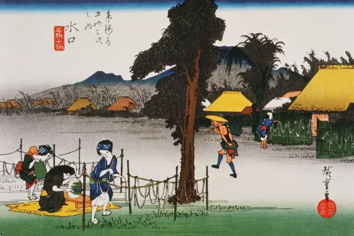 Framed Print : Scenery of Minakuchi in Edo Period, Painting, Woodcut, Japanese Wood Block Print Framed Print : Scenery of Minakuchi in Edo Period, Painting, Woodcut, Japanese Wood Block Print