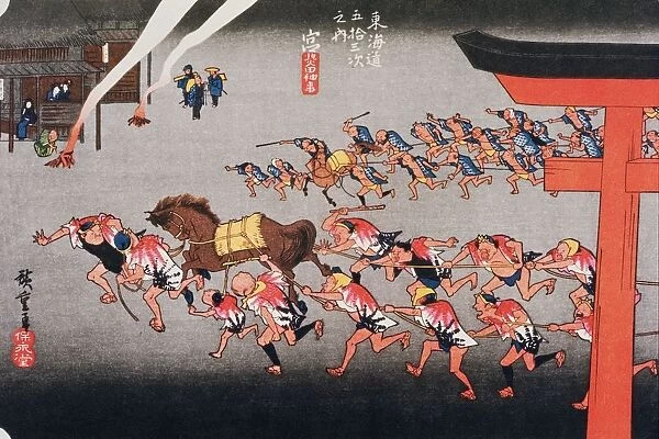 Scenery of Miya in Edo Period, Painting, Woodcut, Japanese Wood Block Print