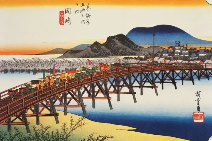 Framed Print : Scenery of Okazaki in Edo Period, Painting, Woodcut, Japanese Wood Block Print Framed Print : Scenery of Okazaki in Edo Period, Painting, Woodcut, Japanese Wood Block Print