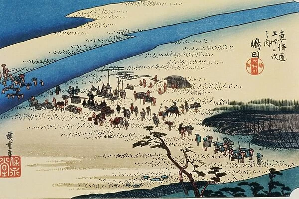 Scenery of Shimada in Edo Period, Painting, Woodcut, Japanese Wood Block Print