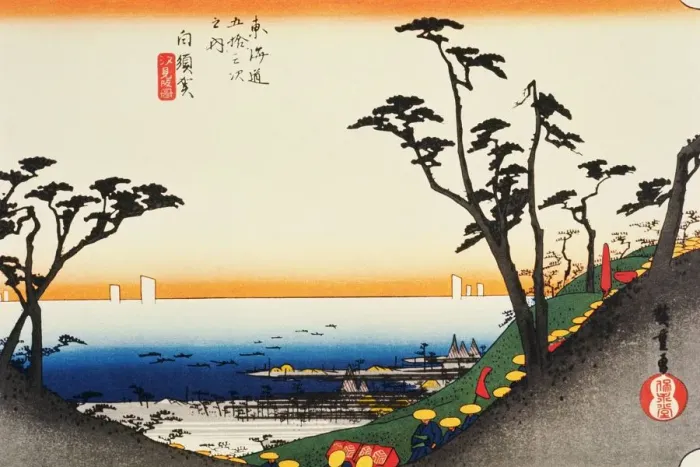 Framed Print : Scenery of Shirasuka in Edo Period, Painting, Woodcut, Japanese Wood Block Print