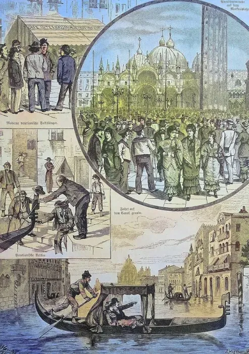 Framed Print : Scenes from 19th century Venice, Italy, Gondola, St. Marks Square, Beggars and Folk Saints, Historical, digitally restored reproduction from a 19th century original Framed Print : Scenes from 19th century Venice, Italy, Gondola, St. Marks Square, Beggars and Folk Saints, Historical, digitally restored reproduction from a 19th century original