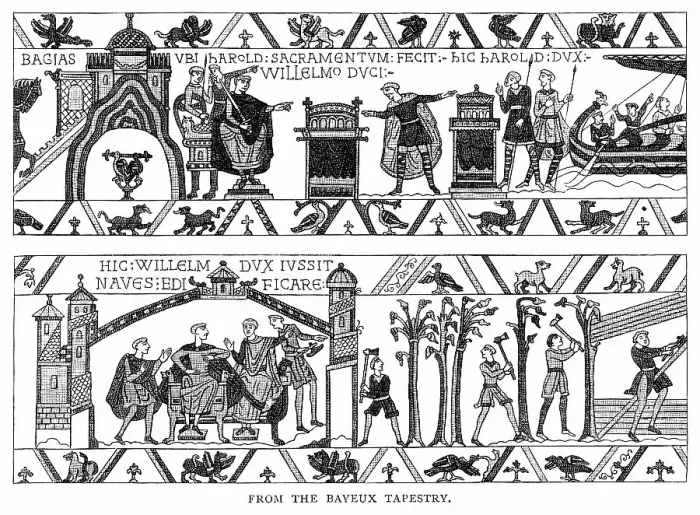 Framed Print : Scenes from the Bayeux Tapestry - Victorian engraving Framed Print : Scenes from the Bayeux Tapestry - Victorian engraving