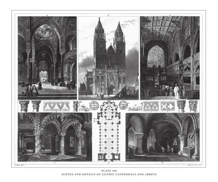 Framed Print : Scenes and Details of Gothic Cathedrals and Abbeys Engraving Antique Illustration Framed Print : Scenes and Details of Gothic Cathedrals and Abbeys Engraving Antique Illustration
