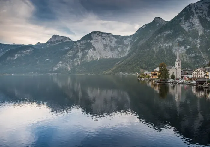 Framed Print : Scenic of Hallstatt lake and Hallstatt village on Twilight time postcard view point, European Alps, Austria Alps, Upper Austria Framed Print : Scenic of Hallstatt lake and Hallstatt village on Twilight time postcard view point, European Alps, Austria Alps, Upper Austria
