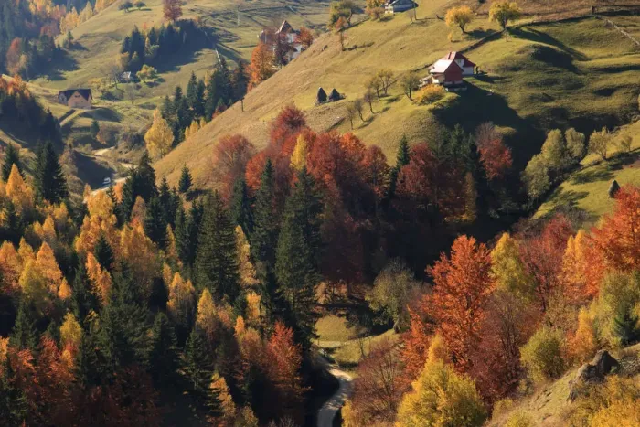 Framed Print : Scenic landscape of small village in mountains, Piatra Craiului National Park, Magura, Carpathian Mountains, Brasov, Brasov County, Transylvania, Romania