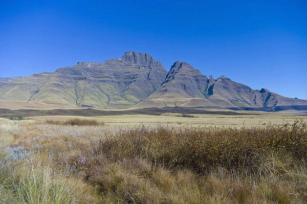 Scenic landscape of The Sterkhorn, previously Mount Memory, a challenging Drakensberg day hike, uKhahlamba Drakensberg Park, KwaZulu-Natal, South Africa