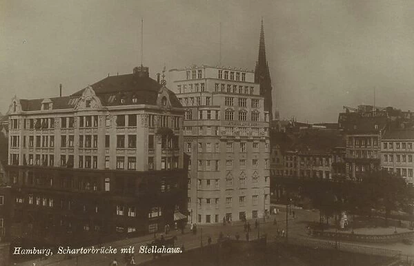 Schartorbruecke with Stellahaus, Hamburg, Germany, postcard with text, view around ca 1910, historical, digital reproduction of a historical postcard, public domain, from that time, exact date unknown